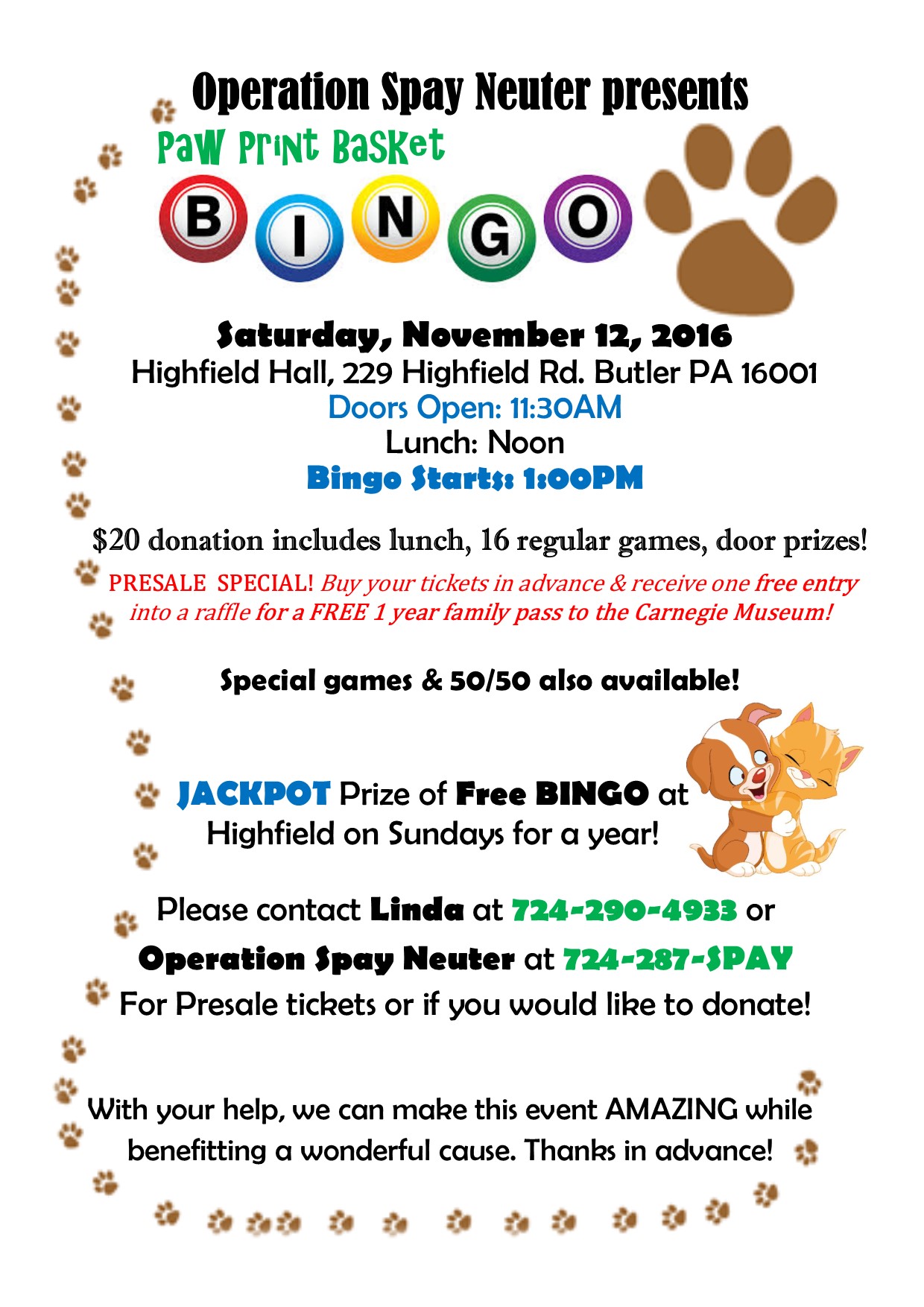 Operation Spay Neuter Paw Print Basket Bingo Butlerradio Com